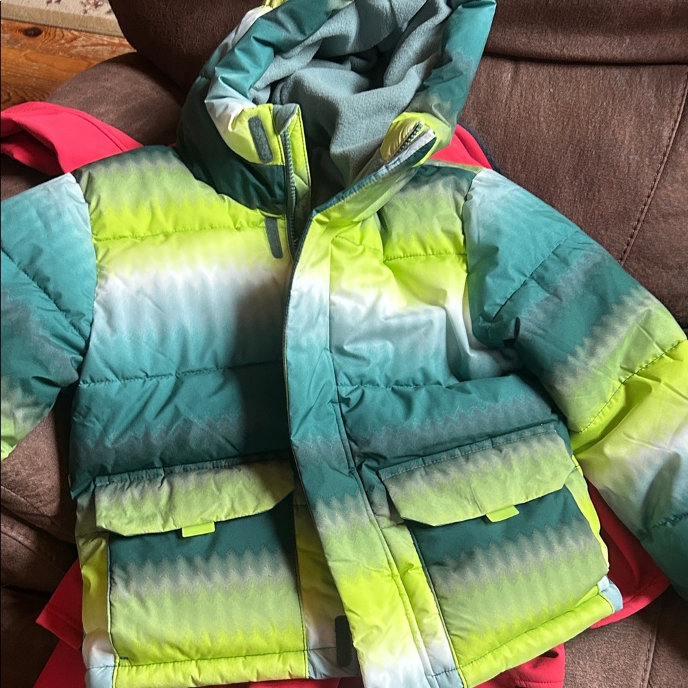 Vibrant Green and Blue Kids Puffer Jacket
